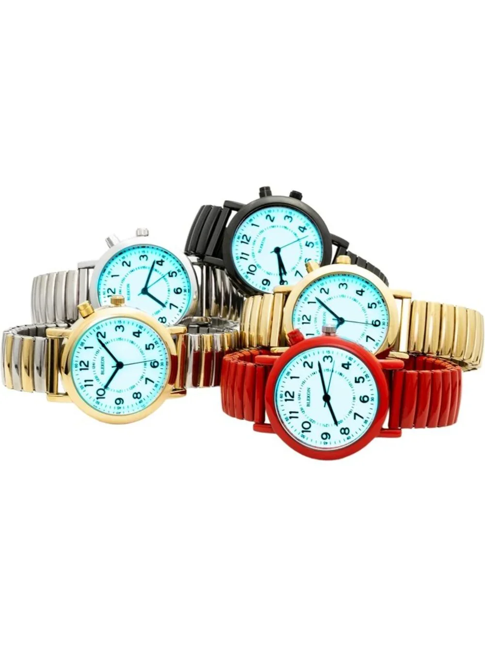 Women's Black Analog Display Push Button Glossy Expansion Band Wrist Watch